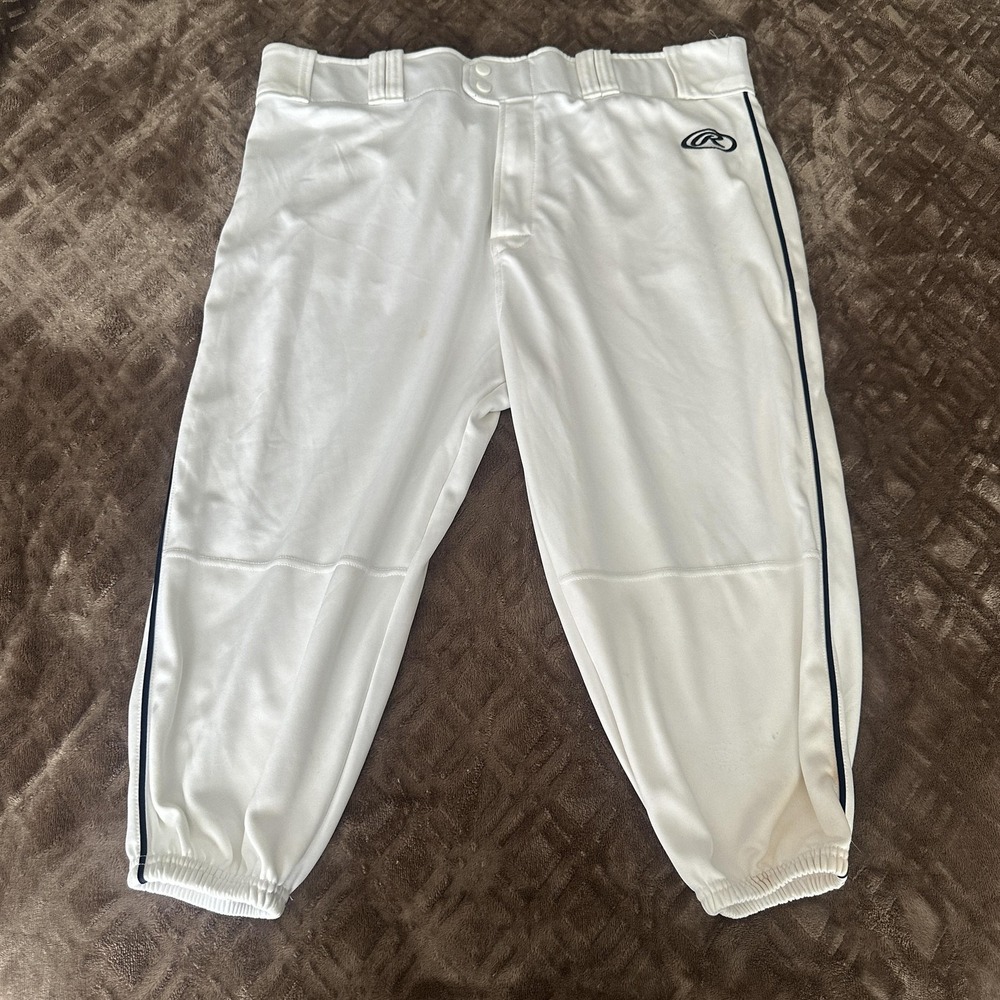 Rawlings Pro-Dri Baseball Pants Mens‎ XL White Knickers Piped Cuffs Stretch